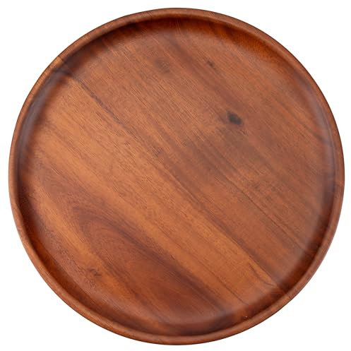 Decorasian Holzteller rund – Großer Akazienholz Teller, feines Holzgeschirr – Flacher Platzteller aus Holz, ideal als Dekoteller und zum Servieren - braun 30cm
