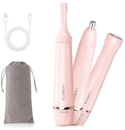 HEBECA Nasenhaartrimmer für Frauen 3-in-1 Elektrische Gesichtsharentfernung Wiederaufladbare Augenbrauenrasierer Elektrisch Portble Wasserdichte Gesichtsrasierer Rasierer (Rosa)