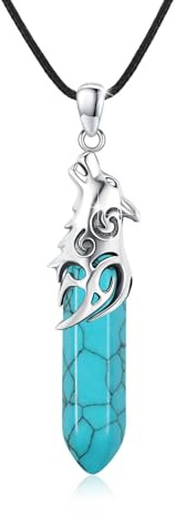 CRWENG Collier de tête de loup pour homme, en argent sterling 925, pendentif en forme de colonne de cristal, amulette viking, bijouterie pour la Saint-Valentin, cadeau pour hommes et femmes, taille