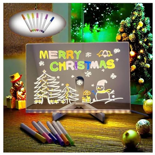 Hazomeu Tablette Dessin Lumineuse avec 7 Stylos Néons et Support Réglable Tablette Dessin Lumineuse Essuyable Lumi Board,30x20cm