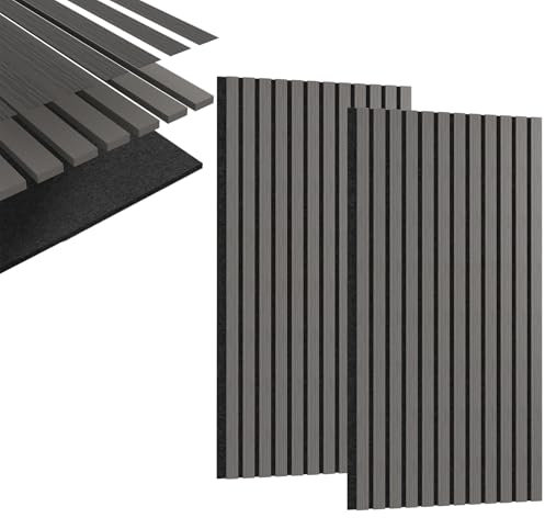 YUENFONG Akustikpaneele Echtholz 60x120cm, 4er Set Lamellenwand Wandpaneele Wandverkleidung Holzpaneele aus MDF Polyvinylfaser, Akustikplatten Moderne Wandpaneel, Grau