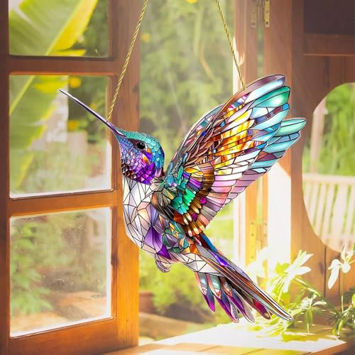 YELYTR Sonnenfänger Prisma Kolibri, Fensterdeko Hängend, Acryl Sonnenfänger Anhänger Deko, für Fenster, Regenbogenmacher, Party Dekoration, Gartendekoration (C)