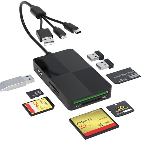 Memory Stick Duo pro Adapter - 8 in 1 SD/TF/MS/CF/XD Card Reader with Extra 3 USB Ports Supports Micro SD/SDHC/XD Picture Card USB C Lightning OTG Adapter Multi Memory Card Reader for Computer/iPhone