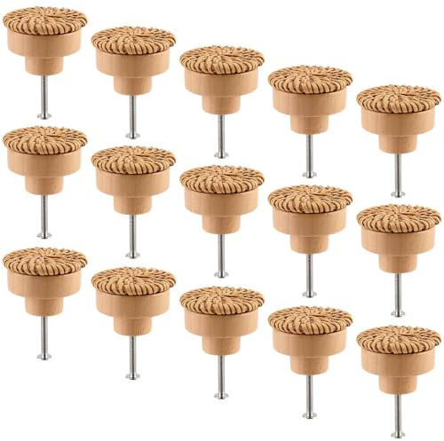 HEIYUET 15 Stück Möbelknöpfe Rattan Schubladengriff, 40 x 30 mm Holz Schrankknöpfe mit Schrauben, Möbelgriffe Rattan Schubladenknöpfe, Runde Holzknöpfe für Kommode, Schränke, Schubladen, Möbel