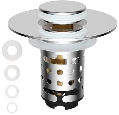 Hygie Rinse Upgraded Bathroom Sink Stopper with 2-Layer Detachable Filter Basket – 3 in 1 Pop Up Sink Drain Strainer, Anti-Clog, Odor-Block, Universal Fit for 1.1''~2.36'' Sinks, Chrome