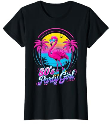 Damen 80er Jahre Party Girl Disco Kostüm Outfit 80's T-Shirt