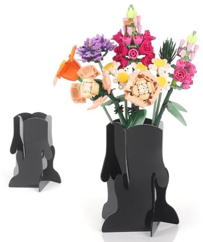 Vase for Lego Flowers, Acrylic Vase Roses Orchid Tulips Display Stand fit for Lego Flower Bouquet Building Sets for Botanical Collection Gift, Black