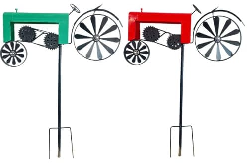 2 Stück Traktor Wind Spinner, Windmühle mit Traktormotiv, Gartenstecker Metall Traktor Windmühle, Handgefertigtes Windrad Garten Metall Trecker, Windspiel für Garten, Rasen, Terrasse
