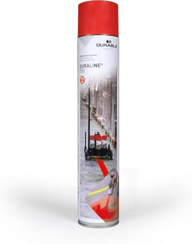 Durable DURALINE Bodenmarkierungsspray, Markierspray, 750 ml, rot, 114003 | Permanentes Markierungsspray für Innen & Außen, für Markierwagen, Reichweite ca. 100 m, staplergeeignet