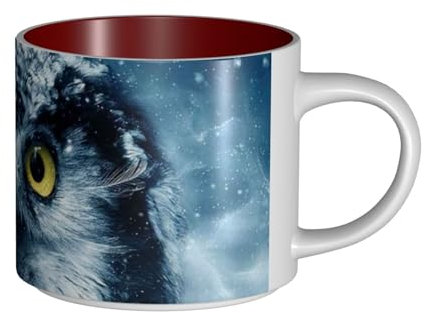 GSGCSBYMLG Tasse à café en céramique imprimée hibou gris et blanc grande capacité