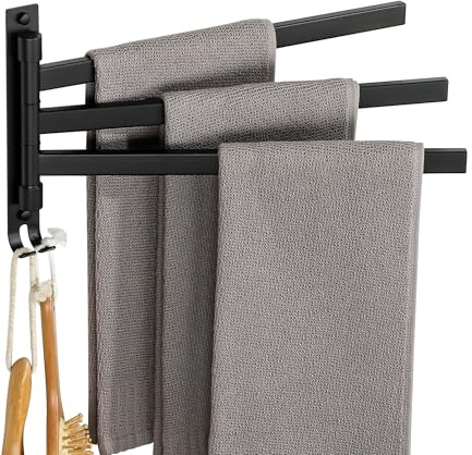 SAYAYO Handtuchhalter Schwarz Schwenkbar 3 Armig Edelstahl Handtuchstange | Handtuchhalter Wand Gästehandtuchhalter Badetuchhalter für Badezimmer und Küche