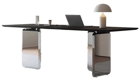 Cenz-888 Computer-Schreibtisch Moderner Luxus-Schreibtisch for das Home Office mit USB-Anschlüssen und Steckdosen, Spiegelrahmen aus Edelstahl Schreibtischplatte Stein(XL)