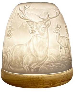 Cello Teelichthalter aus Porzellan, hohe Kuppel – Hochland-Hirsch-Design mit 3D-Projektionsbild für duftende, geruchlose LED-Kerze, Wachswärmer, Geschenk, Ornament für Zuhause, Schlafzimmer, Mama