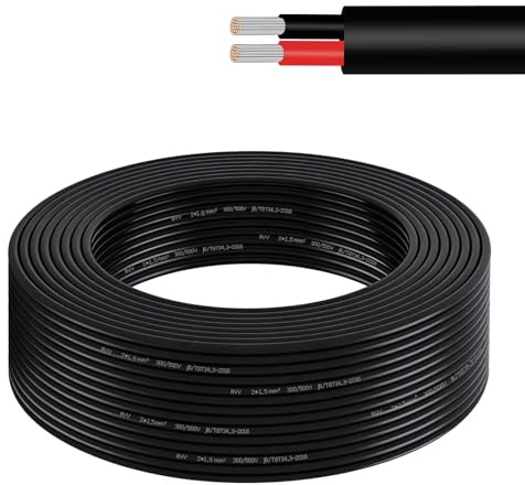 AOHEWEI 10 Meters 2 Core Wire, 2x1.5mm² Flexible Tinned Copper Cable | 16AWG 5V/12V/24V/300V Low Voltage Stranded Electrical Wire for LED Strip Lighting, Automotive, Outdoor & DIY