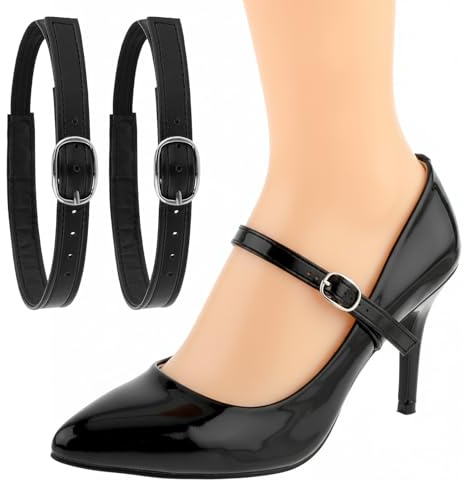 Sorcristy Correas elásticas desmontables para tobillo para zapatos de mujer, correa de zapato para sostener tacones altos sueltos, repuesto, Black, Talla única