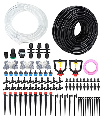 Tomotato Tropfbewässerungsset, 30 Meter Schlauch Sprinkler Regner Düsen Adapter Ventile, automatisches Bewässerungssystem für Pflanzen Garten Terrasse Balkon Gewächshaus Blumen