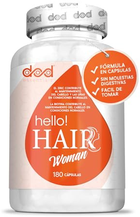Hello Hair Woman Vitaminas para el Cabello,Uñas y Piel con Biotina, Zinc y Selenio Anticaída Mujer en Cápsulas con MSM y Aminoácidos – 180 Cápsulas (2 Meses) DOD Essentials