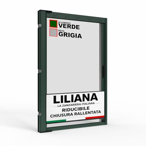 Zanzariera a Rullo LILIANA L 150 x H 250cm Laterale Riducibile per Porta Finestre Con Chiusura Rallentata e Magnetica - Verde RAL6005 con Rete in Fibra di Vetro Grigia - Made in italy