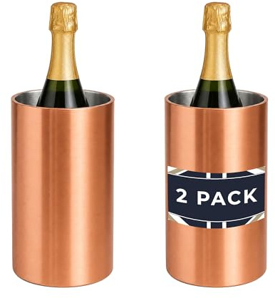 Chabrias 2 Pack Copper Wine & Champagne Cooler Double Wall Stainless Steel | Pack of 2 copper-finish stainless steel bottle coolers with double wall insulation to keep chilled wine cooler for longer.