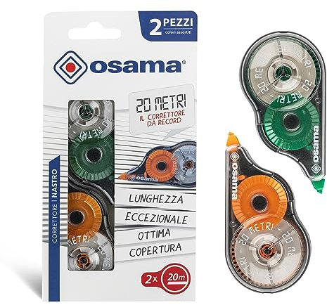Osama – Korrekturroller, 2 Stücke, 20 M – Korrekturband Ideal für Schule, Büro und Uni – Korrekturmaus Nützliches Set für Schreib und Schulbedarf, Gleitend und Abdeckend, Langanhaltend
