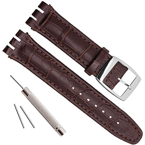 OliBoPo Uhrenarmband aus genarbtem Rindsleder, Edelstahl-Schnalle, für Swatch, braun, 19 mm, Aktiv