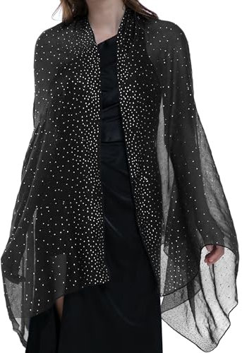 Banetteta Sternennacht Schals und Wraps für Abendkleider/Hochzeiten Schal Wrap Glänzender Schal…, Schwarz/Silber Sterne, Large