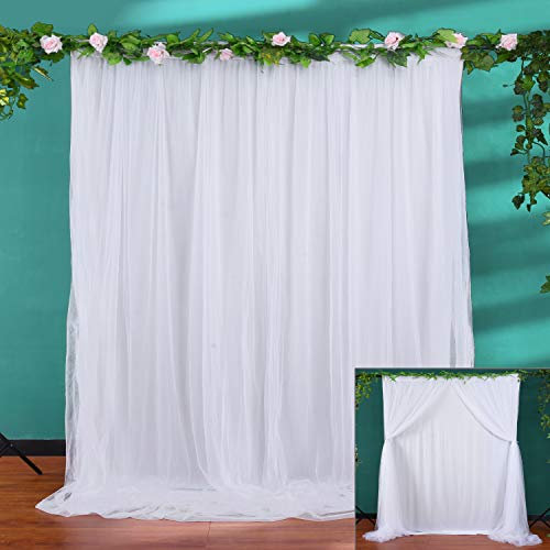 HBBMAGIC 1 Stück 150×215cm Weißer Hintergrund Vorhang für Party Hochzeit Tüll-Polyester Weißer Hintergrund Vorhänge für Geburtstag Baby Dusche Taufe Brautdusche