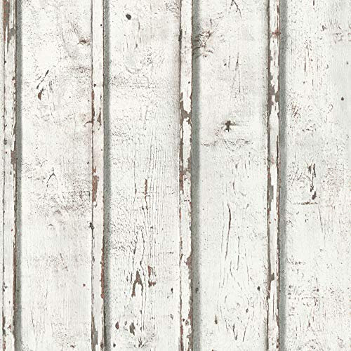 BRICOFLOR Papier peint effet vieux bois style bord de mer Tapisserie beige crème imitation bois Papier peint blanc rétro pour chambre à coucher