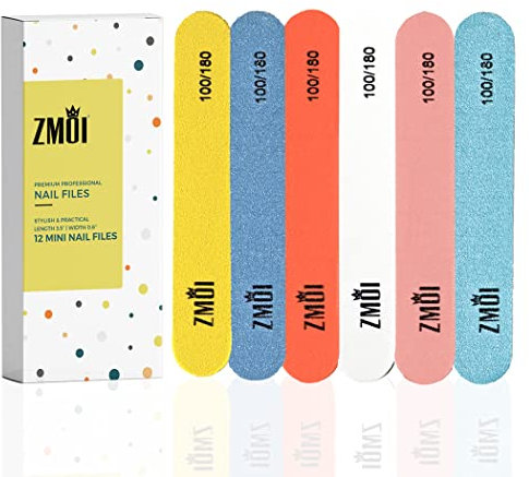 ZMOI Mini lima de uñas profesional – 12 piezas elegante – Práctico paquete de lima de uñas para uñas naturales y acrílicas 100/180 – 8,9 x 1,5 cm – tableros de esmeril