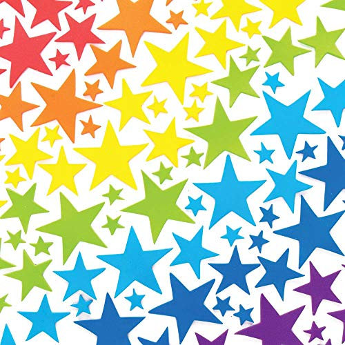 Baker Ross AX412 Stern Moosgummi Sticker in Regenbogen Farben - 210 Stück, Bunte Schaumstoff Aufkleber für Kinder zum Basteln, Gestalten und Dekorieren, Bastelmaterial für Schultüten