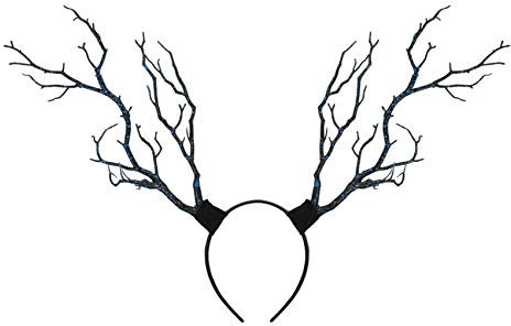 Carolilly Damen Mädchen Stirnband Haarband Geweih Baum Zweige Weihnachten Elch Rentier Kopfschmuck Headband Girlande Cosplay Deko Party Retro (navy, Einheitsgröße)