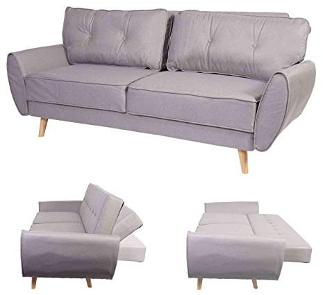 Mendler 3er-Sofa HWC-J19, Couch Klappsofa Lounge-Sofa, Schlaffunktion 203cm - Stoff/Textil grau