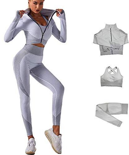 Veriliss Vêtement de Sport Femme 3 Pièces Survêtements D'entraînement Ensembles Soutien-Gorge Sport Legging De Yoga Sportswear Fitness Ensembles D'entraînement Tenues De Sport