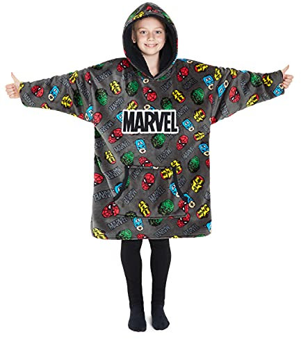 Marvel Übergroße Kapuzenpullover Kinder Avengers Oversized Hoodie Blanket Jungen Mädchen(Grau)