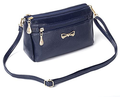 Handtaschen Damen PU Leder Tasche Klein Umhängetasche Schultertasche Blau Crossbody Bag