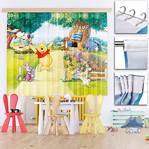 alles-meine.de GmbH 2 TLG. Set Fertigschal - Vorhang/fertig Gardine - - Winnie Pooh - inkl. Name - 2X - 90 * 160 cm lang - Blickdicht - Kräuselband - leichte Verdunklung - Fe..