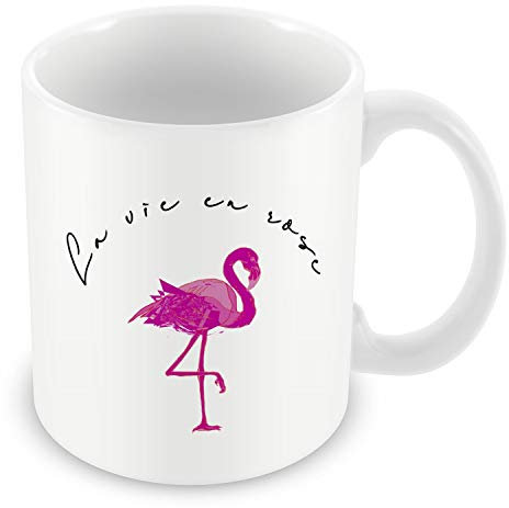Fabulous Mug Céramique Tasse Flamant Rose la Vie en Rose Dessin Texte Noir