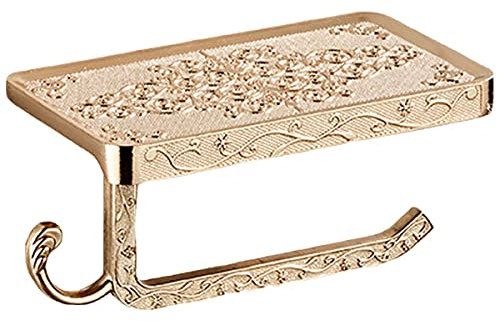 Toilettenpapierhalter mit Telefonablage, Toilettenpapierhalter, Wandmontage, rostfrei, wasserdicht, europäischer Stil, antiker Schnitzerei, Gold, 1 Stück