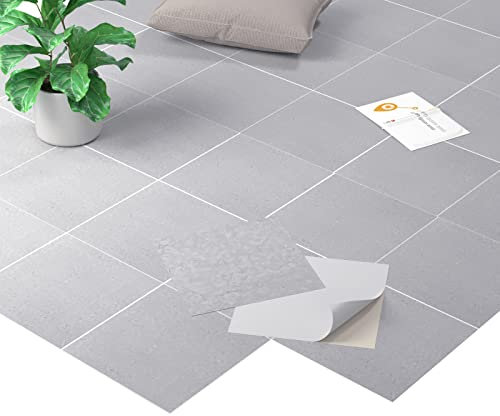 Homease PVC Bodenbelag Selbstklebende Marmoreffekt Vinylboden, Rutschfeste Wasserdichte Schneidbar Fliesenoptik Bodenfliesen für Küche Wohnzimmer Balkon, Matt Hellgrau 20 Fliesen 1.8m²
