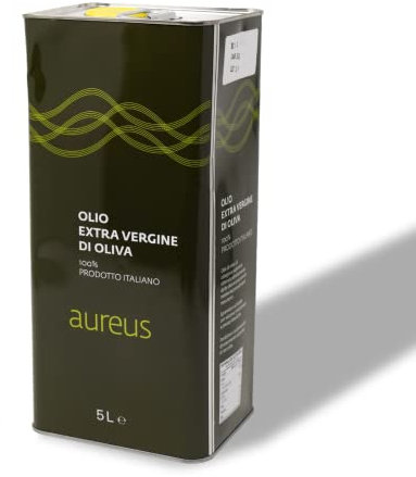Olio Extra Vergine di Oliva 100% ITALIANO estratto a freddo Aureus Olio da olive leccine | lavorazione meccanica con frantoio a molazze e spremitura a freddo. (5 Litri)