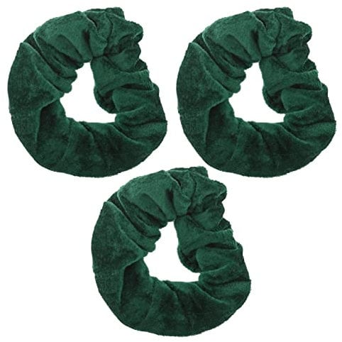 Topkids Accessories - Velvet Scrunchie Scrunchies Elastic Hair Band Ponytail Holders Hair Scrunchie Hair Bobbles Hair Accessories for Women, Ladies, Girls - Pack of 3 (Bottle Green)