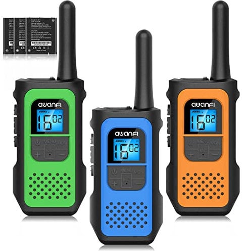 AWANFI Talkie Walkie Rechargeable Enfants Adultes 3 Pièces, Longue Portée avec 16 Canaux Radio à 2 Voies Écran LCD, USB Type C avec VOX pour Jeu d'Aventure, Randonneé, Vélo