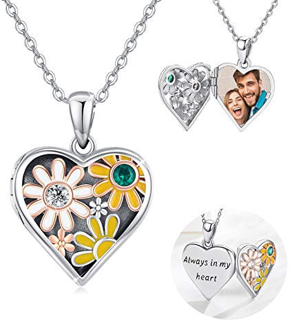 YEESIA Daisy Medaillon Halskette Sterlingsilber Daisy Foto Halskette Sonnenblume Medaillons für Foto-Andenken-Geschenke