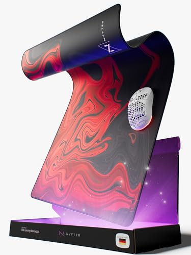 Nyfter - Premium XXL Gaming Mauspad Nyfpad 900x500mm Mousepad im Liquid Design Wellenfrei mit extra vernähten Kanten (Black-Red)