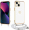 E-Lush Cover con Cordino per iPhone 13, Ultra Sottile Cuore Amore Elettrolitico Cover per Apple iPhone 13 6.1, Morbido TPU Silicone Custodia con Regolabile Collana Antiurto Protettiva Case, Bianco