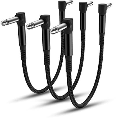 Elebase Guitar Patch Cables 30CM 3-Pack,1/4 inch Guitar Pedal Cord | 6.35mm Right-Angle Nylon Instrument Audio Lead,Pedalboard Connector TS Copper Wire for Amp,Amplifier,Mixer,Electric Bass