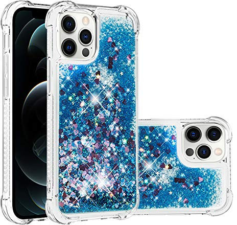 IMIRST Silicone Phone Case for Apple iPhone 12 Pro, Corner Airbag Fall Protection Bling Glitter Quicksand Liquid Sparkle TPU Case Cover for Apple iPhone 12 Pro. YBW Love Blue