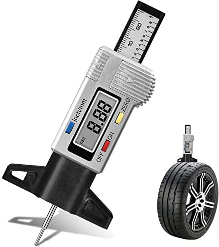 Colexy Medidor de Profundidad de Neumáticos Digital Calibre De La Banda De Rodadura con pantalla LCD portátil Desgaste Profundidad Medidor 0-27 mm para coches furgonetas camiones y motocicleta, Plata