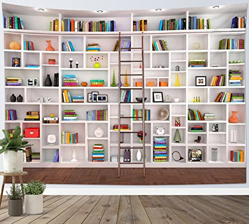 LB Wandteppich Modernes Bücherregal Wandtuch Bücher im Regal Wandbehang Bibliothek Tapisserie für Wohnzimmer Schlafzimmer Wohnheim Wanddeko,235x180cm
