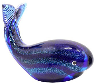 Dekofigur aus Glas und Briefbeschwerer, blauer Wal, L 16 cm